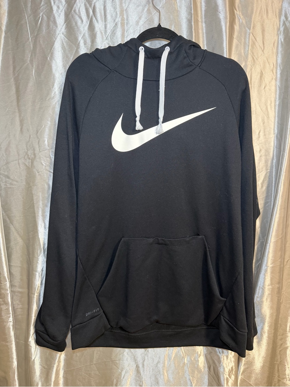 Nike Dri-Fit Womens Black Pullover Hoodie White Big Swoosh Size XL